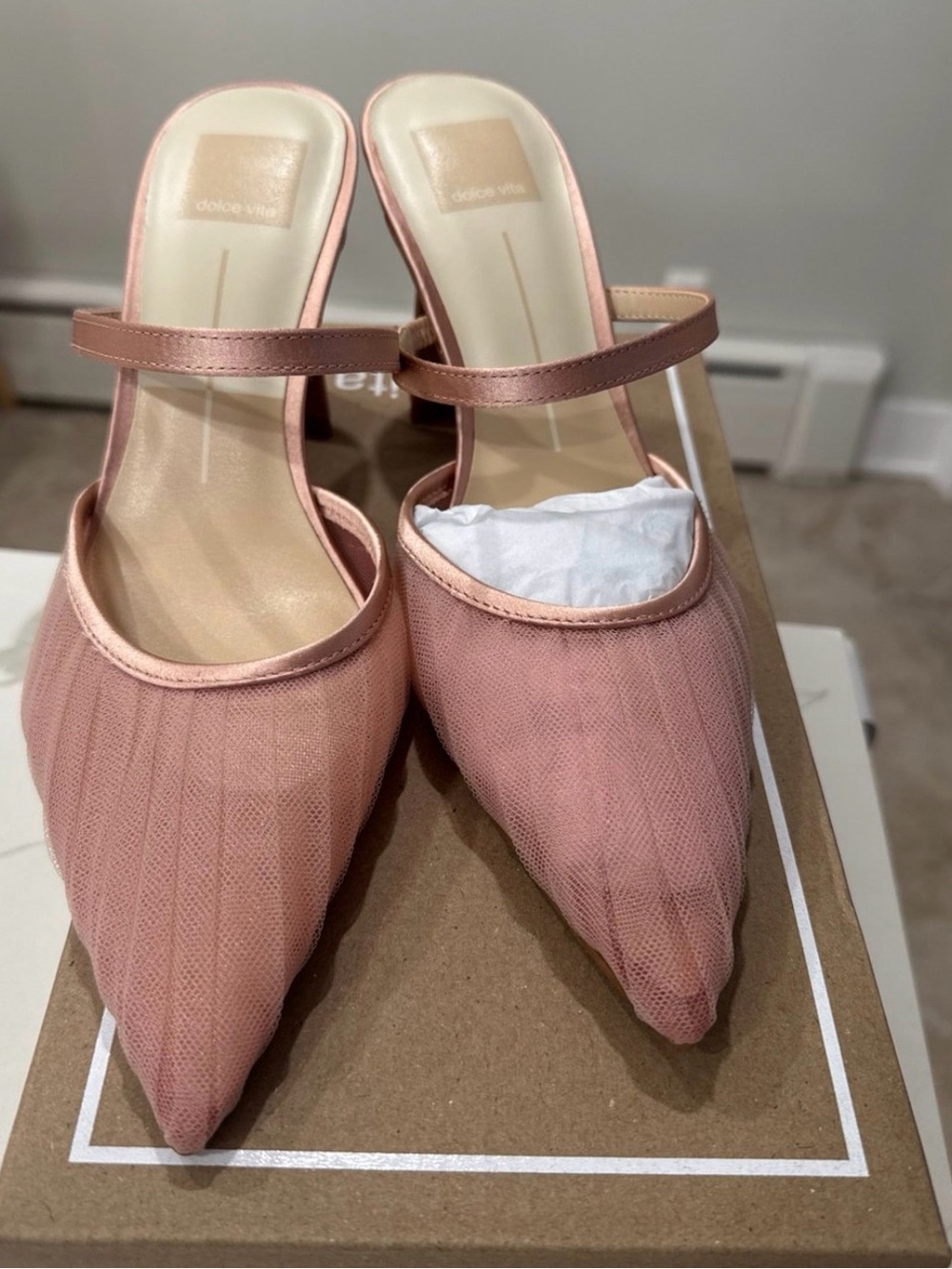 Dolce Vita Rose Pink Pointed Mesh Mary Jane Mules